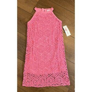 Design History Girls Pink Blast Crochet Halter Dress Size L